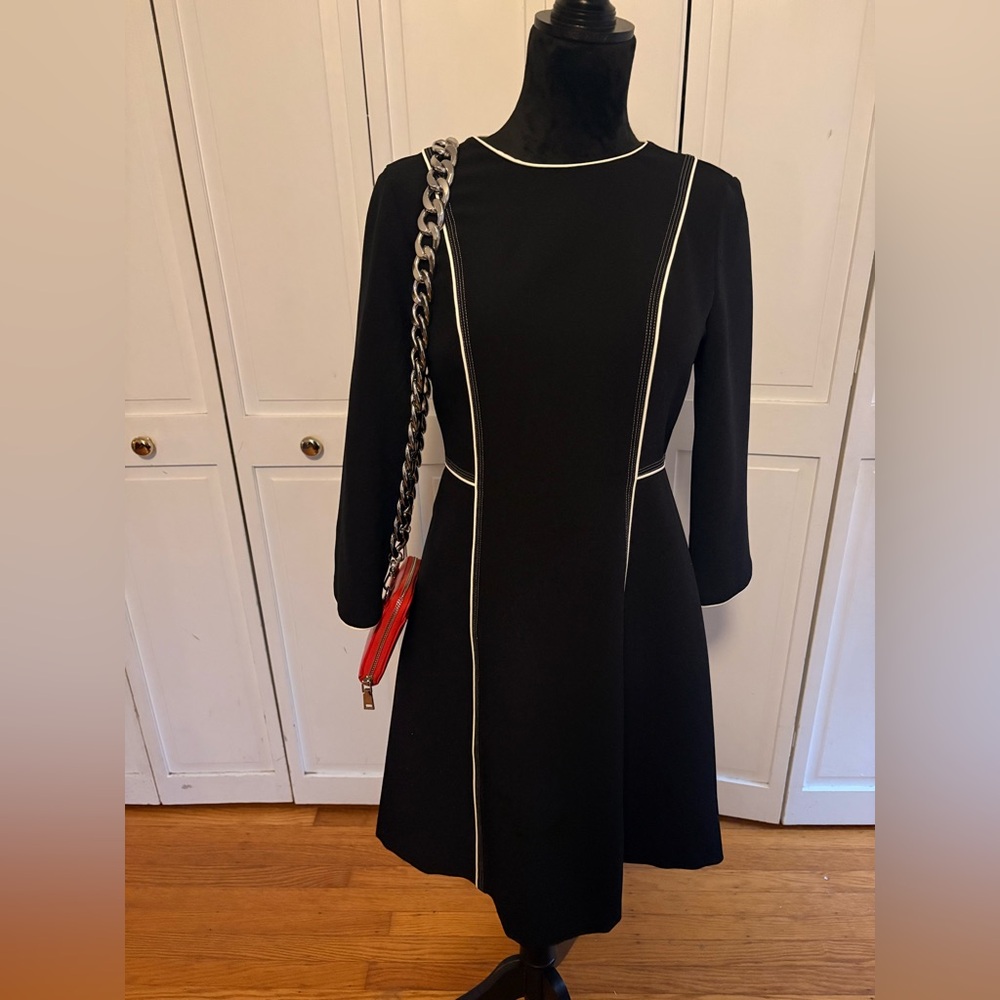 Phase Eight Black Ponte Dress w/ White Contrast Piping | UK 10 / US 6